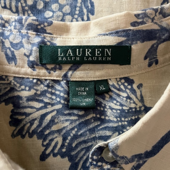Vintage Lauren Ralph Lauren Beige and Blue Floral Button Up ¾ Sleeve - Picture 3 of 5